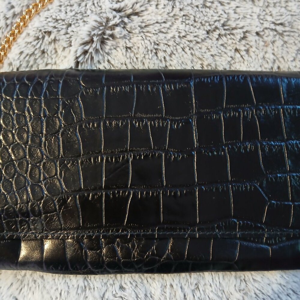 VINTAGE WOMEN'S CROCO EMBOSSED BLACK EXIMIOUS OF LONDON PURSE - Picture 2 of 10